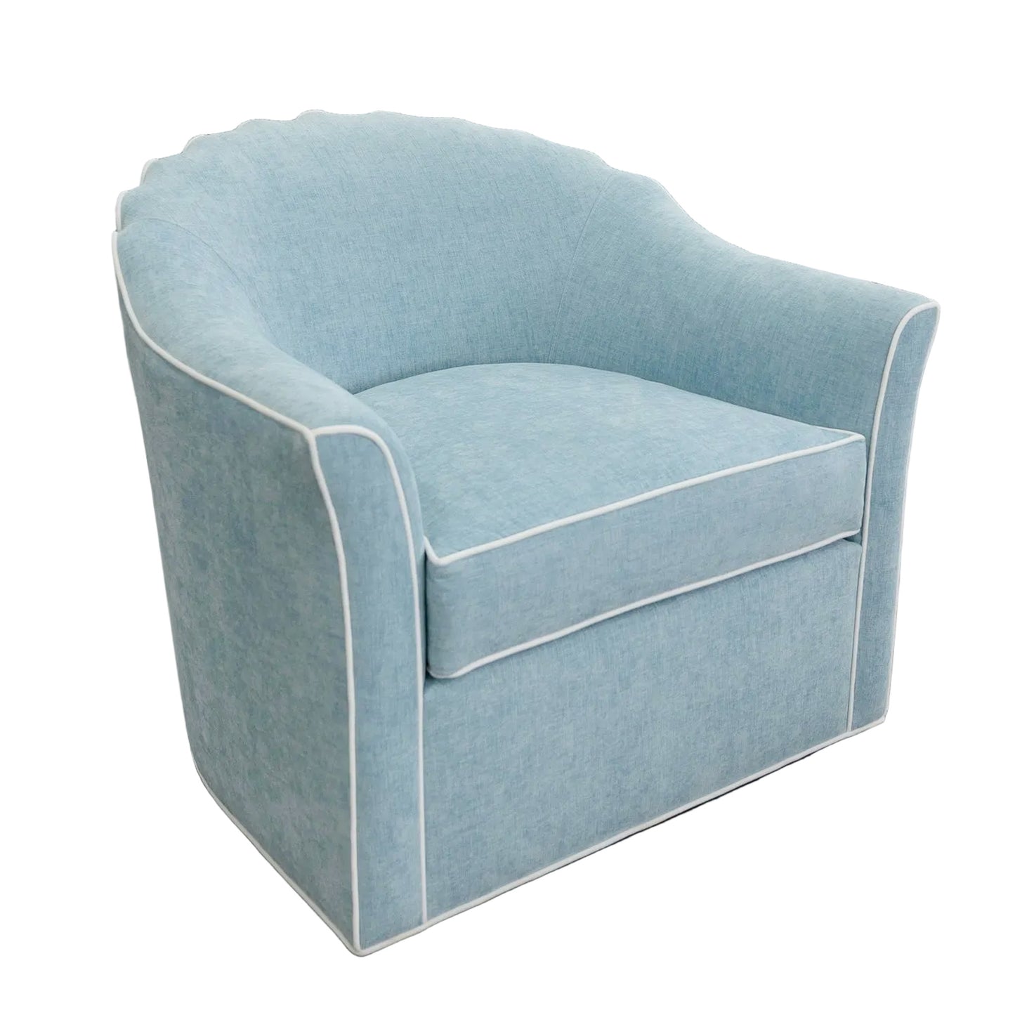 The Teresa Swivel Chair: Seafoam Blue Performance Fabric - White Trim