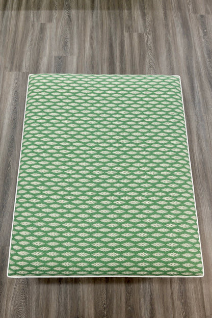 Scalloped ottoman - Floral Green with White Piping