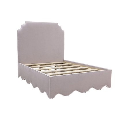 The Helena Queen Bed - Scalloped Base - Lilac Woven Fabric - White Trim