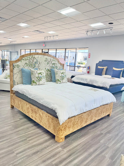 65"H Mappa Burlwood King Bed - Upholstered in Katsura Thibaut Fabric - Blue Trim