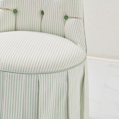 Custom Skirted Vanity Chair / Stool in Classic Green Striped- Pistachio Trim