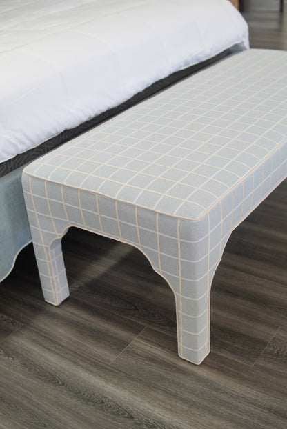 Custom Upholstered Bench in Blue Check Fabric
