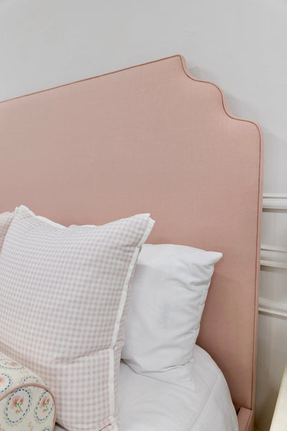 65”H Queen Upholstered Platform Bed - Blush Pink Linen Fabric - Self Welted