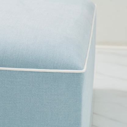 Scalloped Ottoman / Coffee table in Sky Blue Woven Fabric - White Trim
