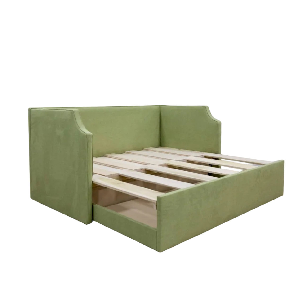 The Addison Twin to King Trundle Daybed - Pistachio Green Woven Fabric - White Trim