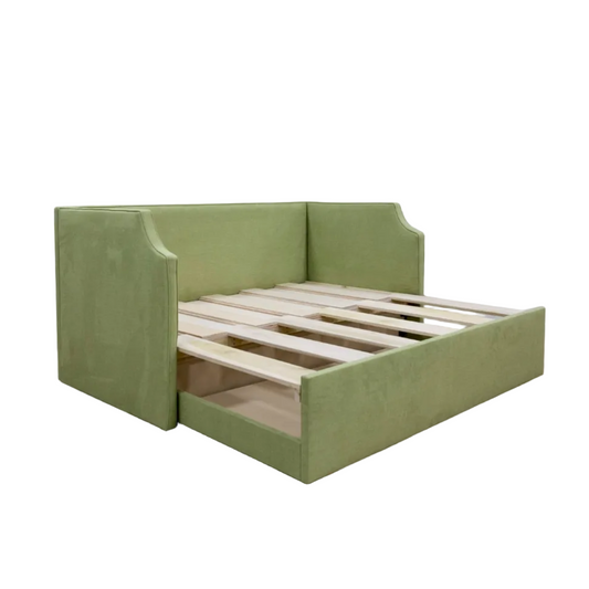 The Addison Twin to King Trundle Daybed - Pistachio Green Woven Fabric - White Trim