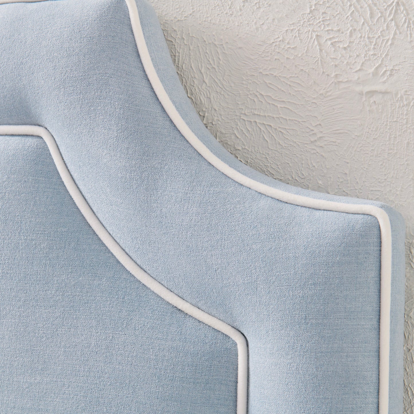The Martha King Headboard - Sky Blue Woven Fabric - White Trim
