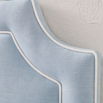The Martha King Headboard - Sky Blue Woven Fabric - White Trim