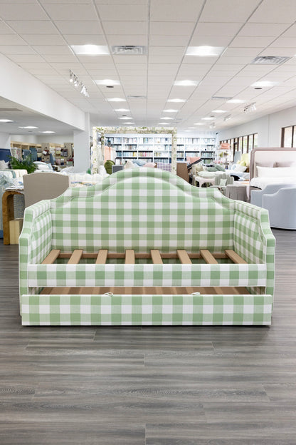 The Grace Twin Trundle Daybed - Buffalo Sage Green Fabric - White Trim