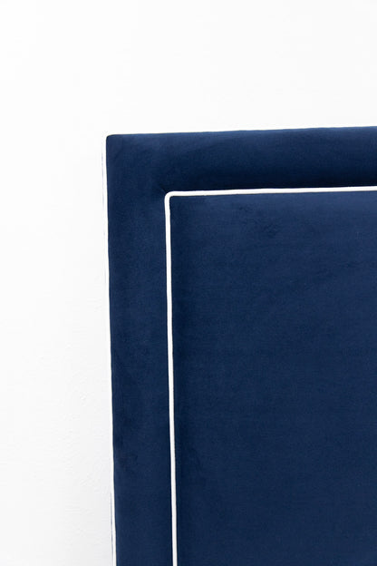 Jacob Queen Headboard - Performance Velvet Fabric in Navy - White Trim