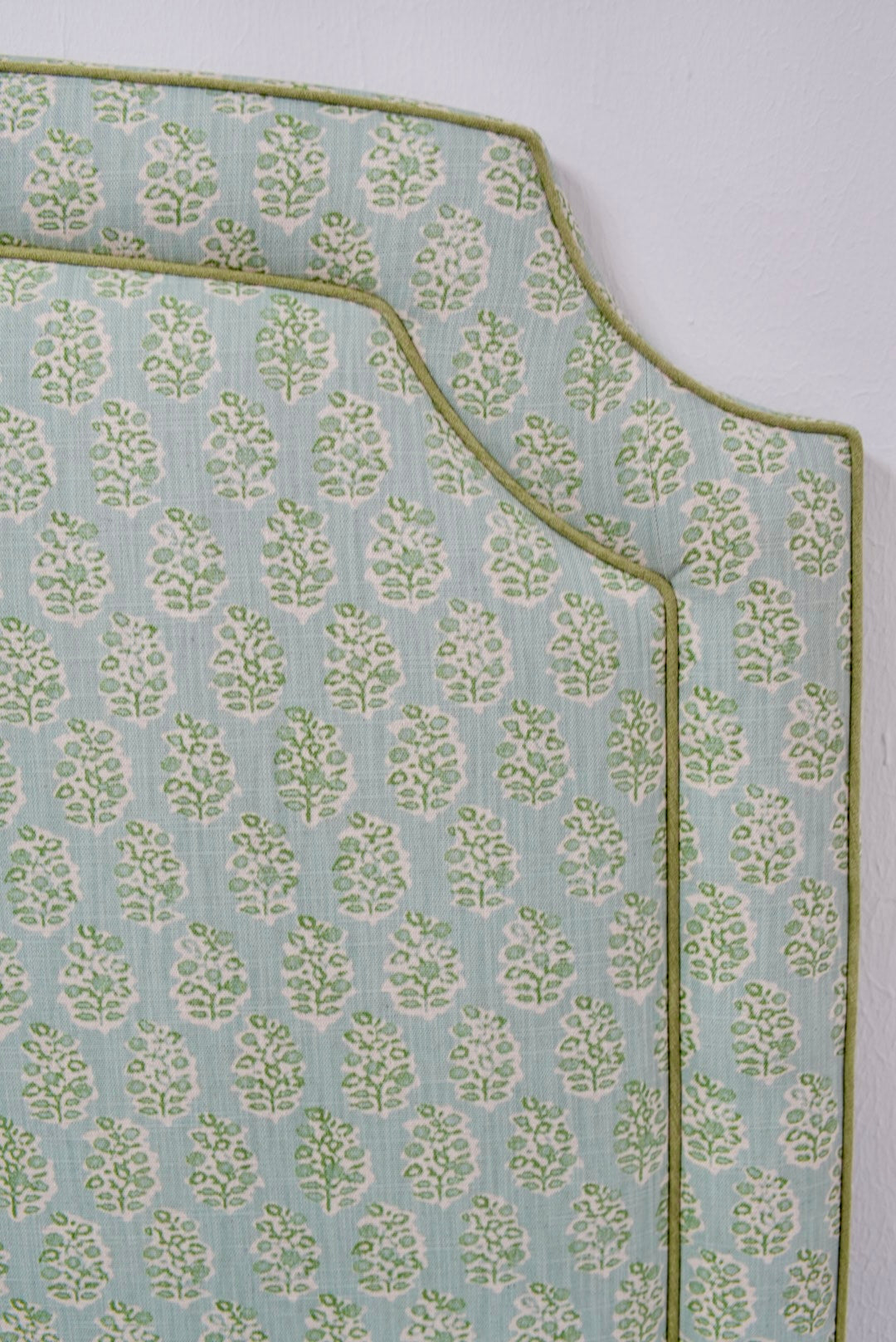 The Aliana Queen Headboard - Perry Floral Green - Pistachio Green Trim