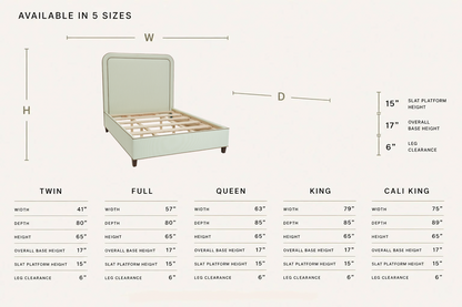 The Lorraine Queen Bed - Striped Green & White Fabric - Leather Trim