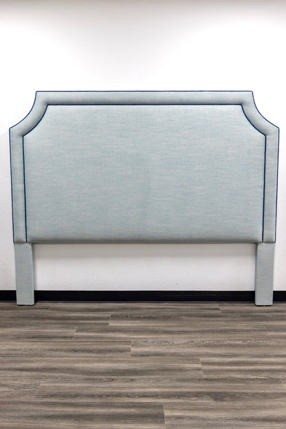The Addison King Headboard - Tilos Light Denim Fabric - Navy Trim