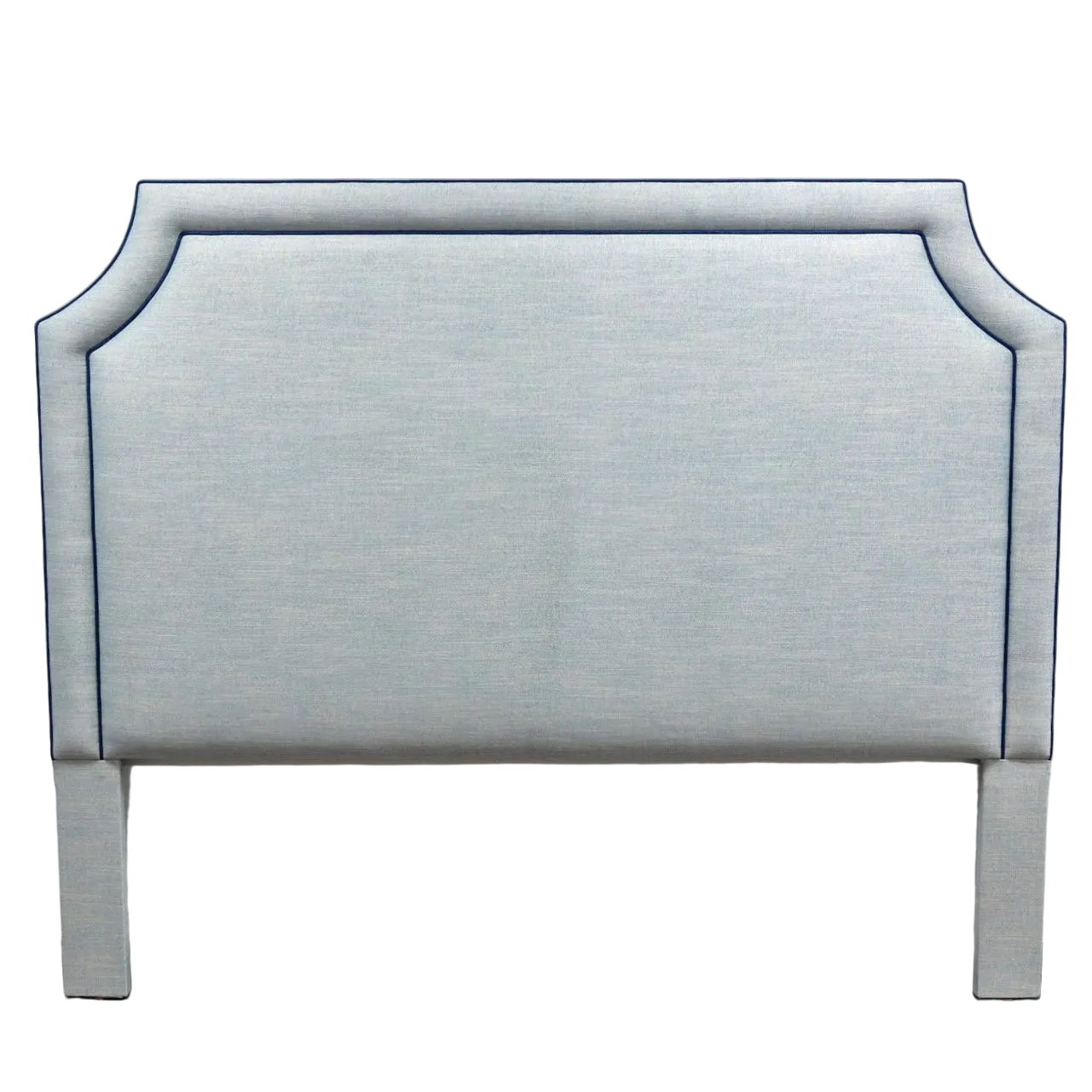 The Addison King Headboard - Tilos Light Denim Fabric - Navy Trim