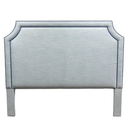 The Addison King Headboard - Tilos Light Denim Fabric - Navy Trim