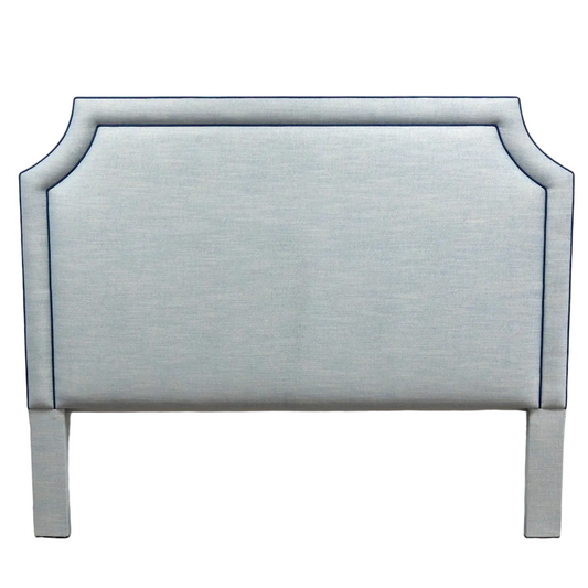 The Addison King Headboard - Tilos Light Denim Fabric - Navy Trim