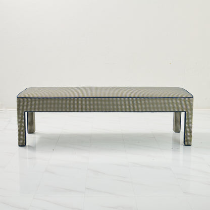 Custom Upholstered Bench in Thibaut Fabric - Navy Trim