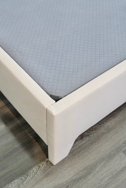 The Addison King Bed - Upholstered Legs - Beige Woven Fabric - Self Welted
