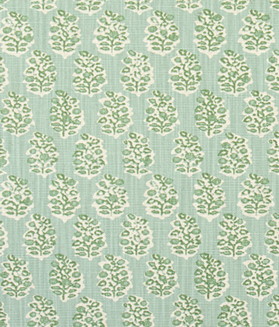 65” H Queen Headboard Only - Perry Floral Green - Sky Blue Trim