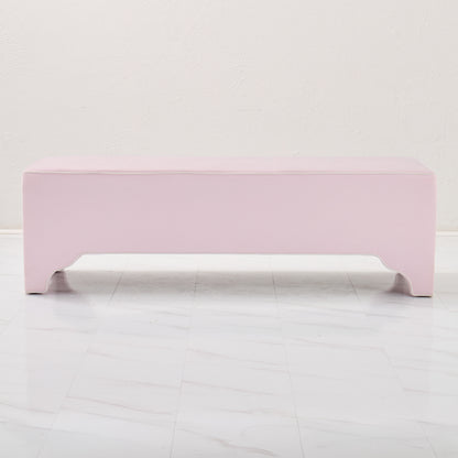 Custom Upholstered Bench in Powder Pink Woven Fabric