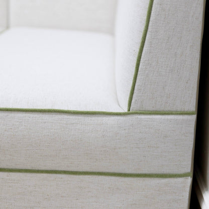 Custom Upholstered Skirted Banquette – Crypton Off-White Fabric, Pistachio Green Trim