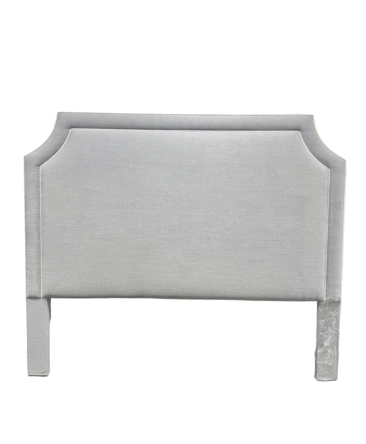 65"H King Headboard in Smoke Gray Woven Fabric - White Trim