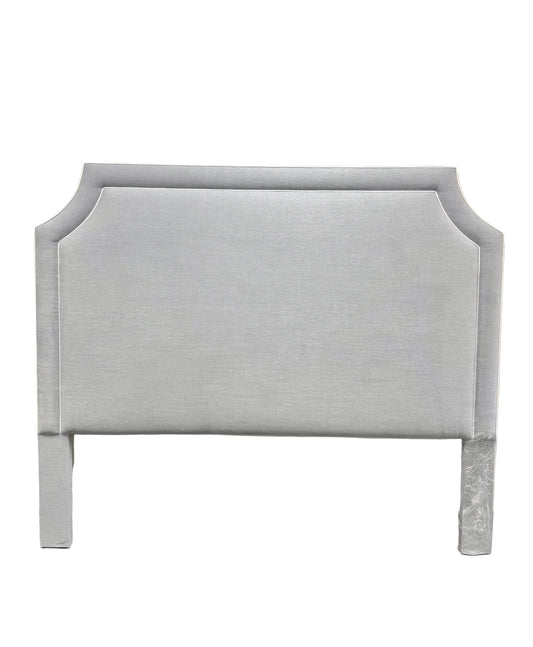 65"H King Headboard in Smoke Gray Woven Fabric - White Trim