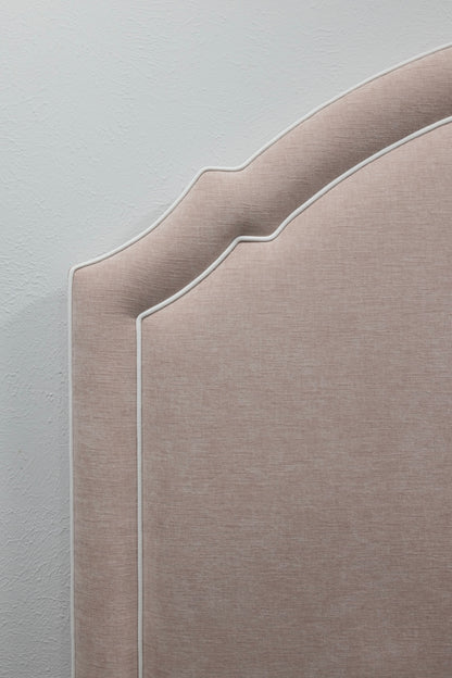 The Grace Queen Headboard - Performance Pink Chenille Fabric - White Trim