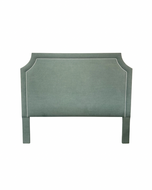 65"H King Headboard in Sage Woven Fabric - White Trim