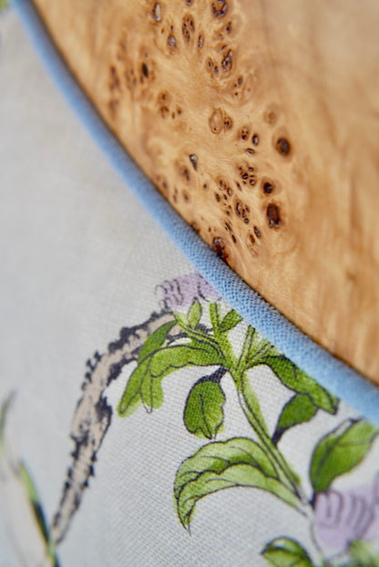 65"H Mappa Burlwood King Bed - Upholstered in Katsura Thibaut Fabric - Blue Trim