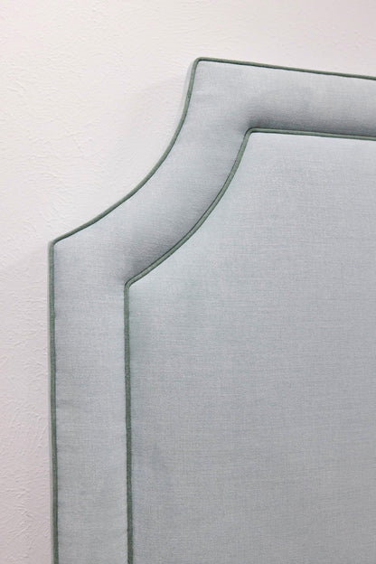 The Addison King Headboard - Seafoam Green Woven Fabric - Sage Green Trim