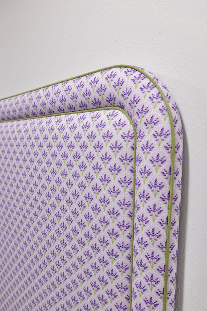 65”H Queen Headboard Only - Lorraine Lavender Floral Linen Fabric - Green Trim