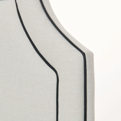 The Addison Queen Bed - Off-White Linen Fabric - Black Leather Trim