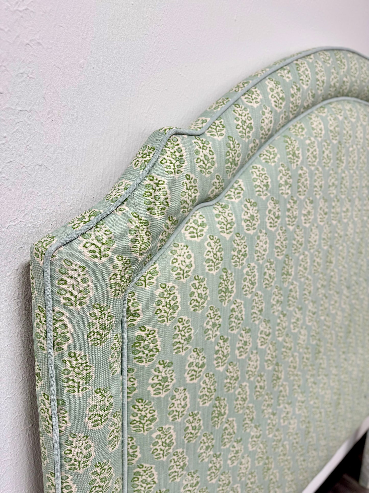 65” H Queen Headboard Only - Perry Floral Green - Sky Blue Trim