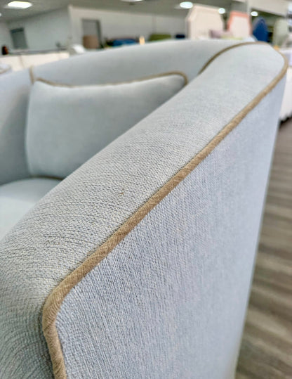 Custom Swivel Chair -  Performance Crypton Fabric in Light Blue - Mushroom Trim