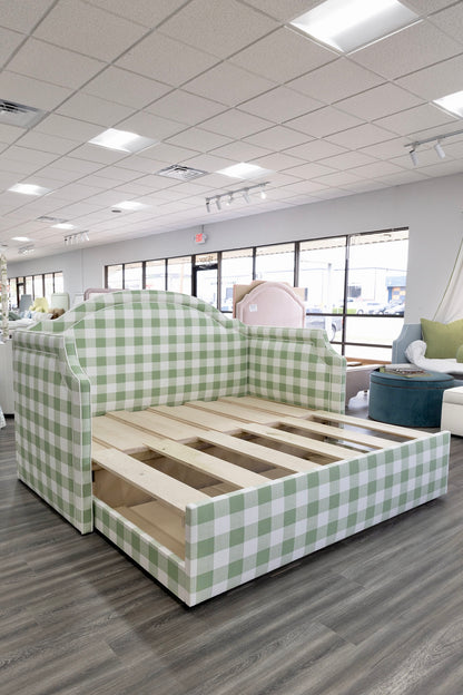 The Grace Twin to King Trundle Daybed - Buffalo Sage Green Fabric - White Trim