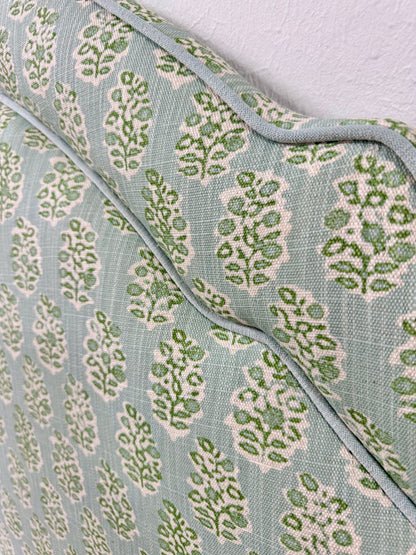 65” H Queen Headboard Only - Perry Floral Green - Sky Blue Trim