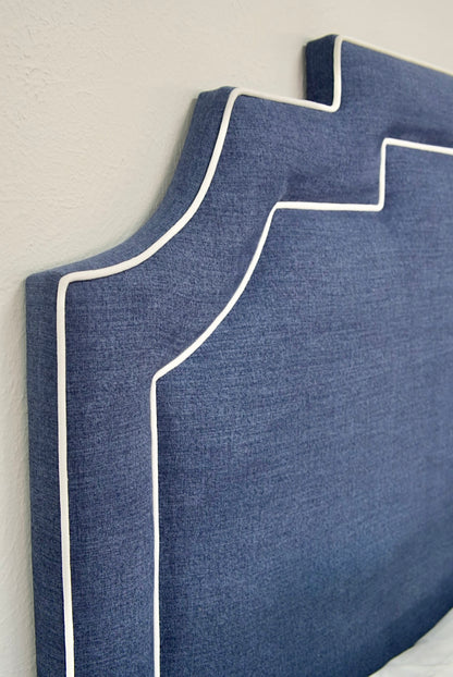 65”H King Headboard Only - Navy Woven Fabric- White Trim