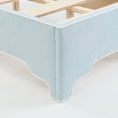 The Aliana Twin Platform Bed in Sky Blue Woven Fabric - White Trim