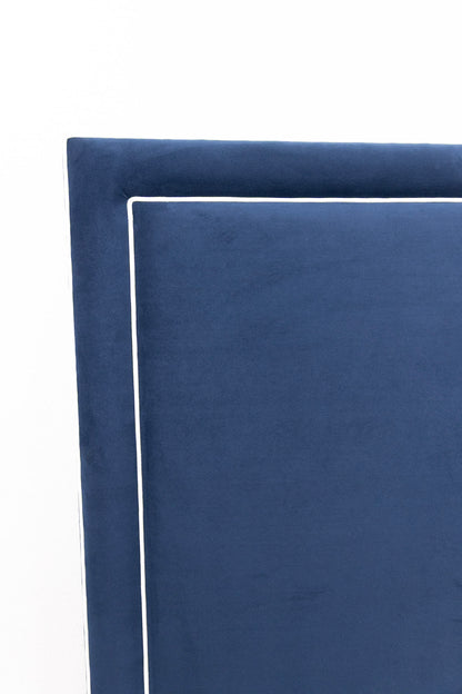 Jacob Queen Headboard - Performance Velvet Fabric in Navy - White Trim