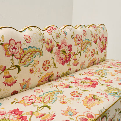 76"L Custom Scalloped Banquette in Ophelia Blossom - Modern Upholstered Dining Banquette with Pleated Skirt