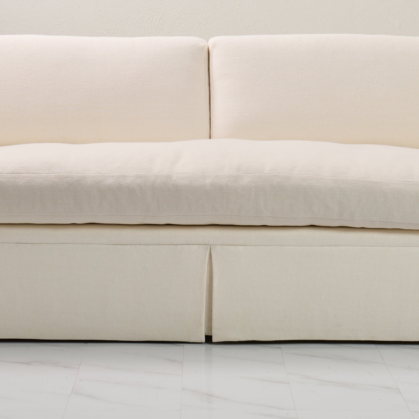 Luxe Feather-Seat Skirted Sofa in Upholstery Linen Fabric – Custom Built
