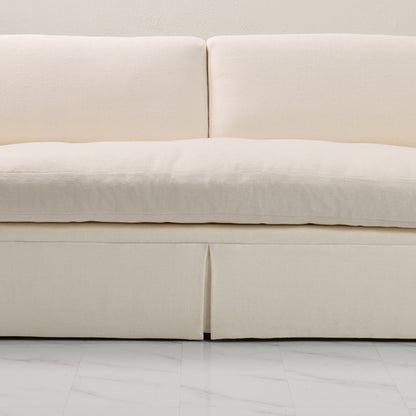 Luxe Feather-Seat Skirted Sofa in Upholstery Linen Fabric – Custom Built