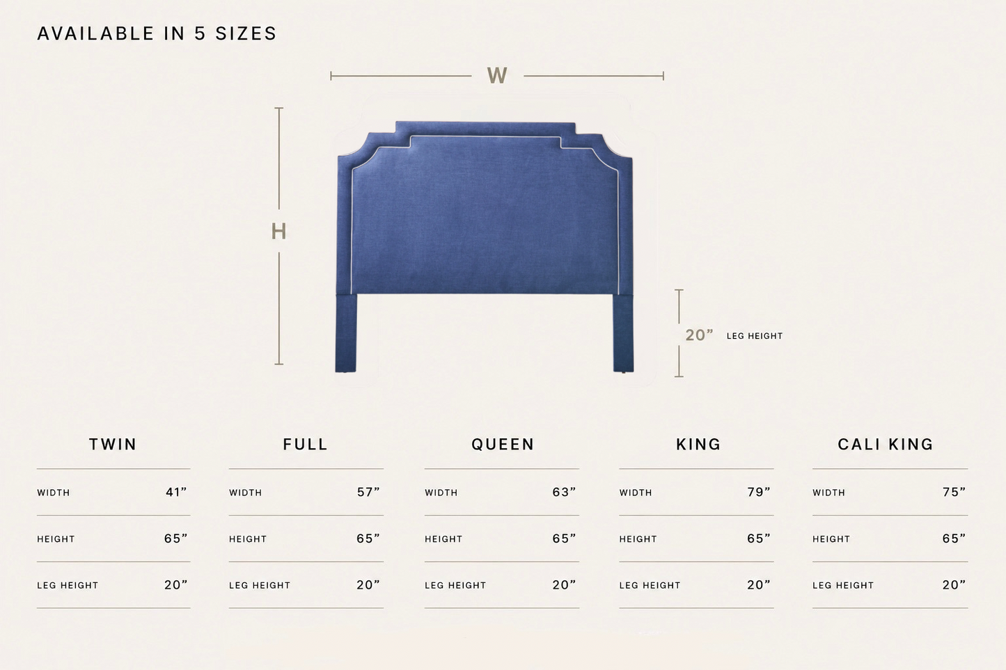 The Martha King Headboard - Navy Woven Fabric- White Trim