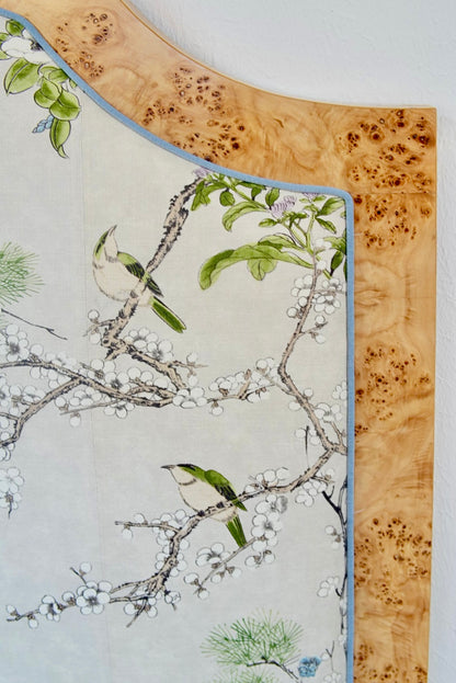 65"H Mappa Burlwood King Bed - Upholstered in Katsura Thibaut Fabric - Blue Trim