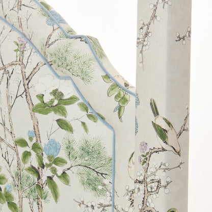 The Grace Queen Canopy Bed - Upholstered in Katsura Fabric - Blue Trim