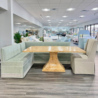 Custom Mappa Burlwood Dining Table – Amber Finish