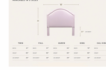 The Grace Queen Headboard - Powder Pink Woven Fabric - White Trim
