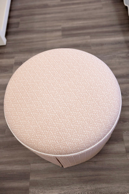 The Marlowe Ottoman - Dotted Blush Pink Fabric - White Trim