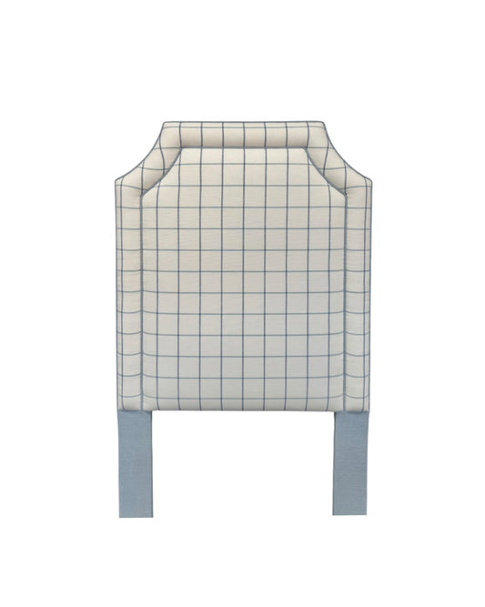 The Addison Twin Headboard - Checkered Fabric - Sky Blue Trim